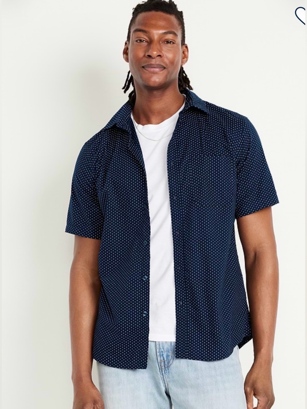 Men’s Classic Fit Everyday Short Sleeve Button-Down Shirt – XL – Navy Polka Dot